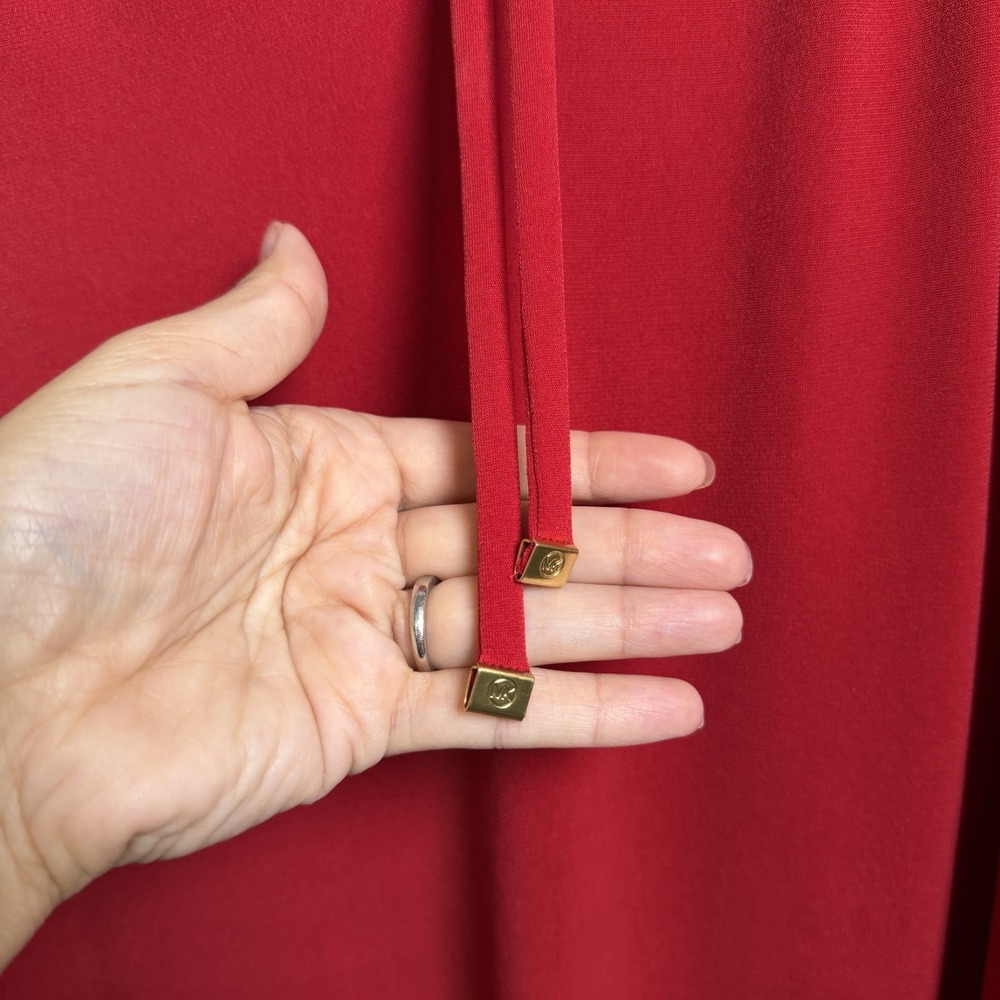 Michael Kors Red Blouse Size Small Ruffle V Neck Long Sleeve Romantic Classic - Picture 4 of 8